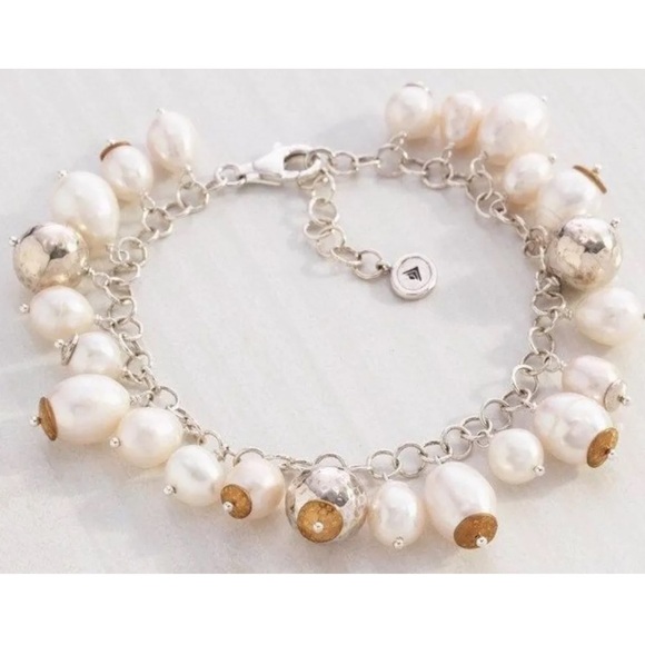 Silpada Vintage Sterling Silver Pearls & Brass Bracelet Flirt Alert Cha Cha ⛓️💥 - Picture 4 of 6